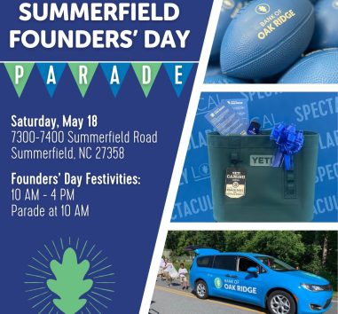 Image of Bank of Oak Ridge involvement in Summerfield's Founders Day. With our parade throwable footballs, a giveaway and our Bank van.